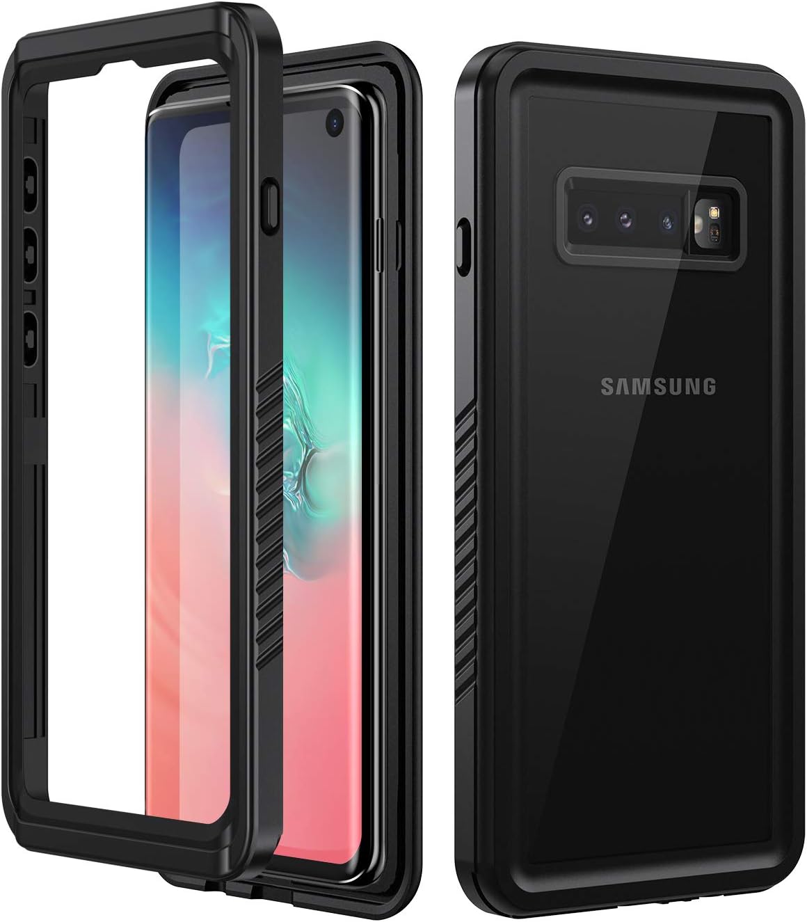 Lanhiem Galaxy S10+ Plus Rugged Case, Heavy Duty Protection Full Body Shockproof Slim Fit [Without Screen Protector] Clear Back Cover for Samsung Galaxy S10 Plus 6.4 Inch -Black