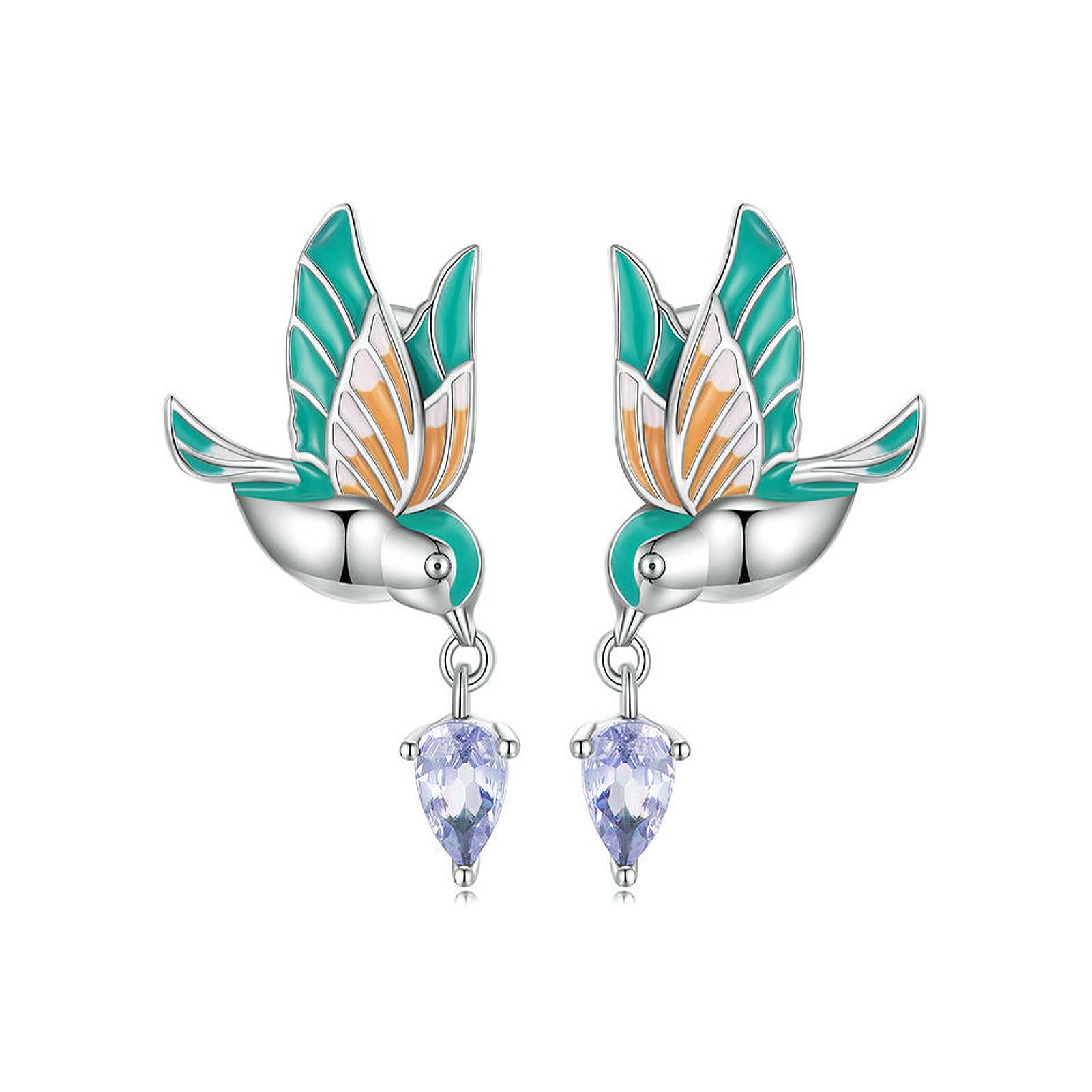 LYGXWJFC 925 Sterling Silver zestaw biżuterii z ptakami dla kobiet modne delikatne emaliowane kolczyki w kształcie ptaka/pierścionek z ptakiem/bransoletka z ptakiem
