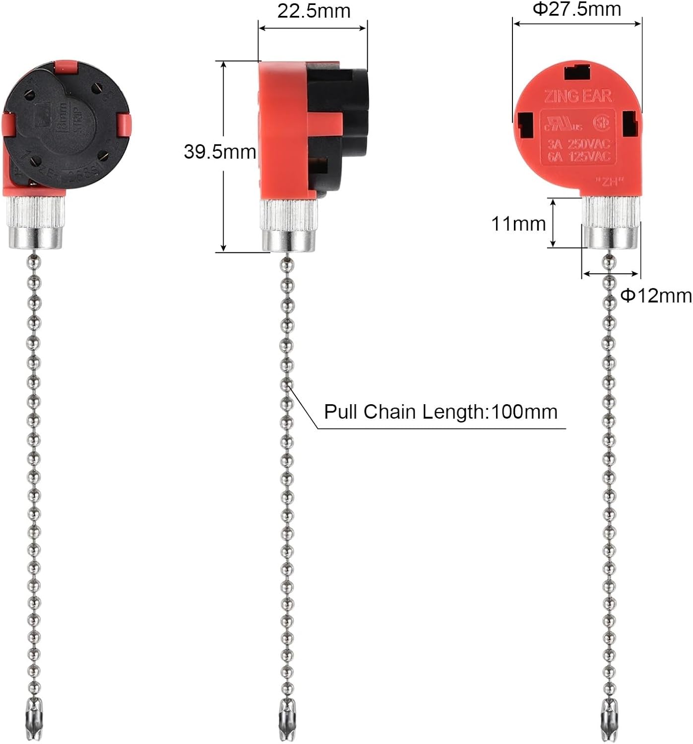 1/2Set Ceiling Fan Switch ZE-268S1 Control Pull Chain Switch 3 Speed 4 Wire Replacement with String for Wall Lamps Cabinet Light(C 1Set)