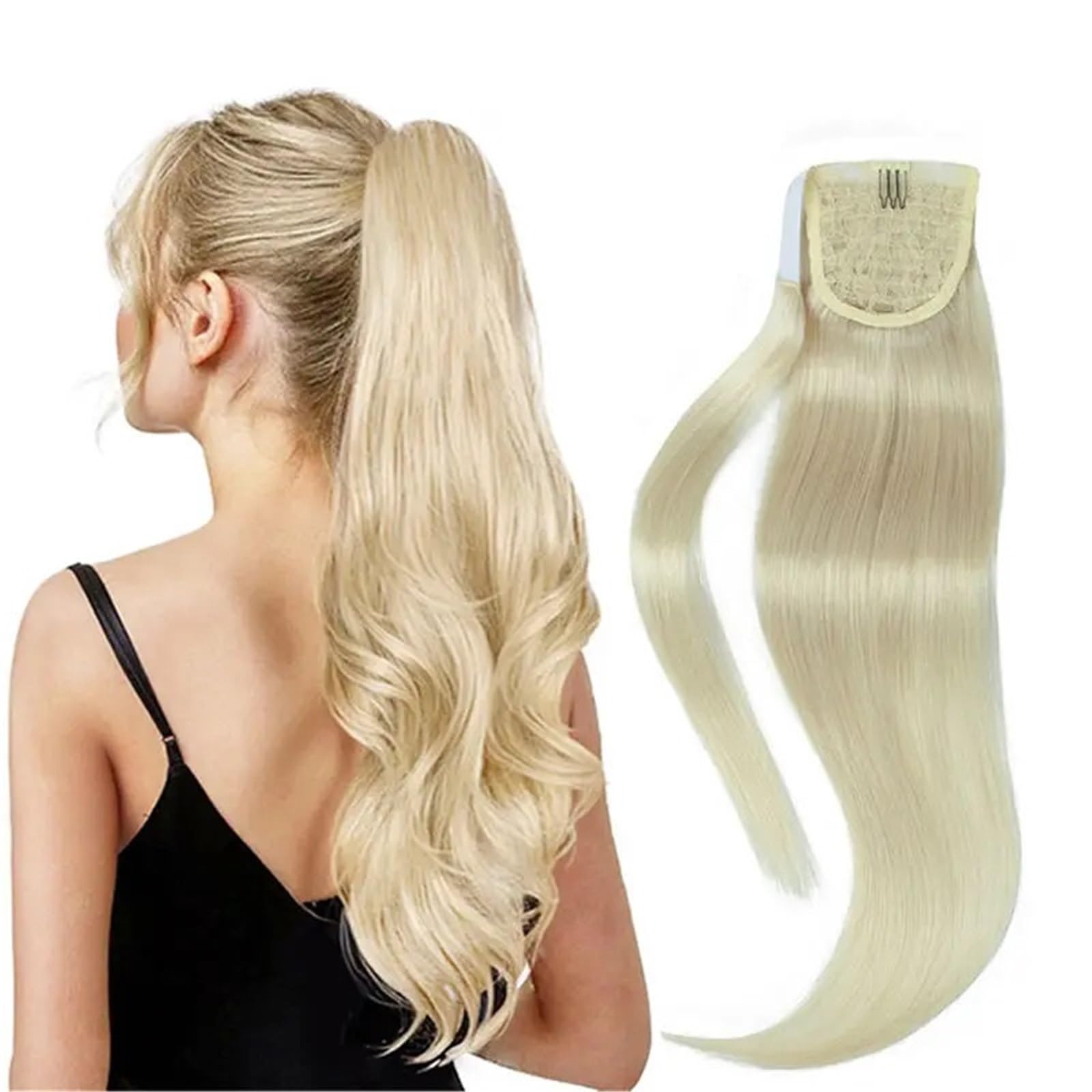Postiche Extensions de queue cheval en cheveux naturels blonds Remy Hair à clipser Naturel(16inch 40g)