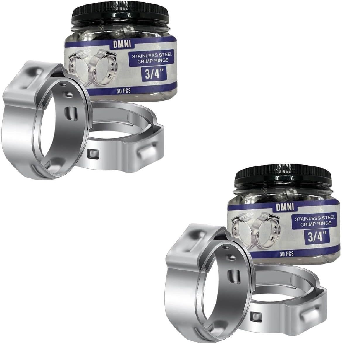 DMNI Stainless Steel Cinch Clamps Crimp Rings - 3/4" Inch Pinch Clamps For Pex Tubing Pipe Fitting Connections - 50 PCS (Pack of 2)