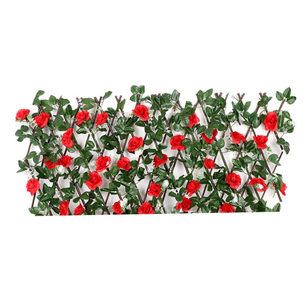 Treillis avec feuilles artificielles rouges et fleurs pour la décoration de votre jardin extérieur