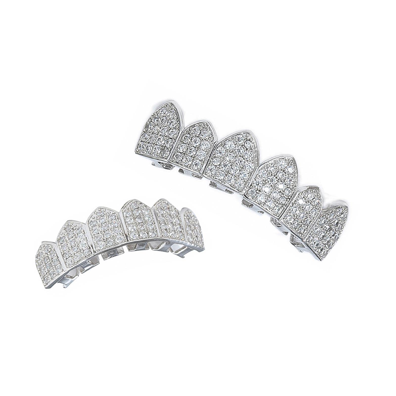 Hip Hop Teeth Grillz Iced Out Zircon Vampire Grills Top Bottom Grill zestaw dla mężczyzn kobiet