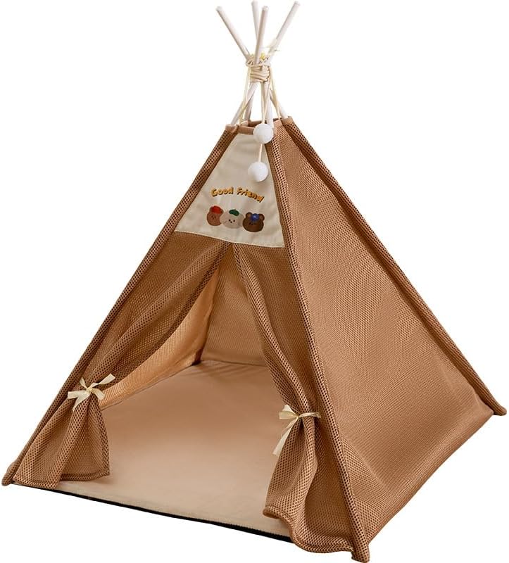 Summer Breathable Sandwich Tent Nest Small Medium Dog Cat Summer Kennel Cat Bed Permeable Cool Pet Supplies (Brown, M(within 20kg)