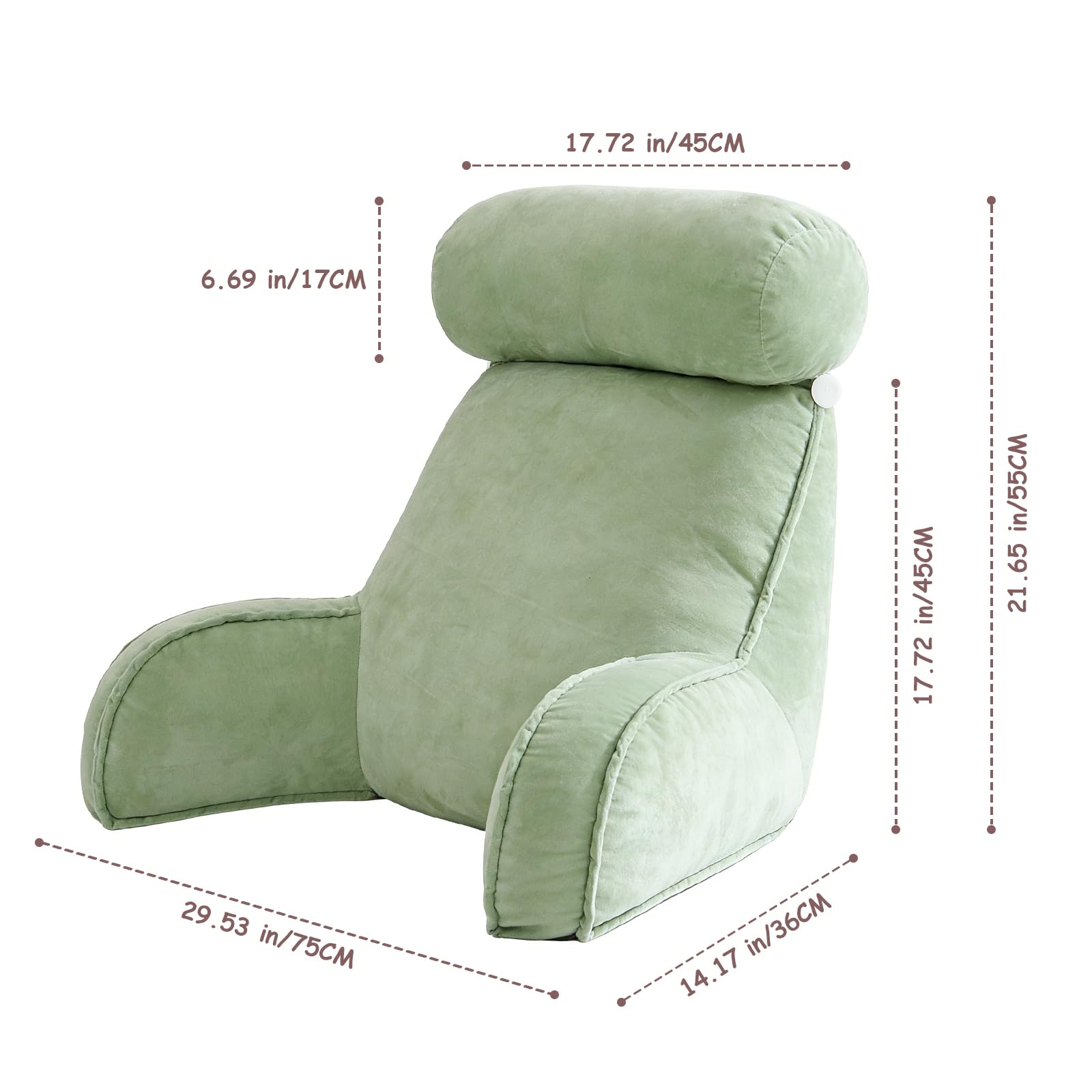 Extra Großes Lesekissen mit Abnehmbarer Hülle, Ergonomisches Rückenstützkissen für Bett/Sofa, Gefüllt mit Hohlfaser, Für Erwachsene & Kinder, Grün
