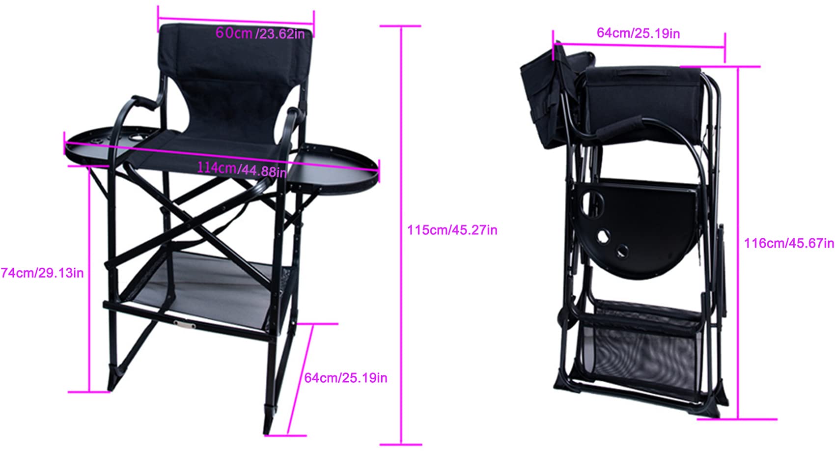 Chaise pliante pour maquilleur d'extérieur / chaise haute directrice portable en aluminium / avec appui-tête et repose-pieds / convient pour le camping, la pelouse et les moulages de films