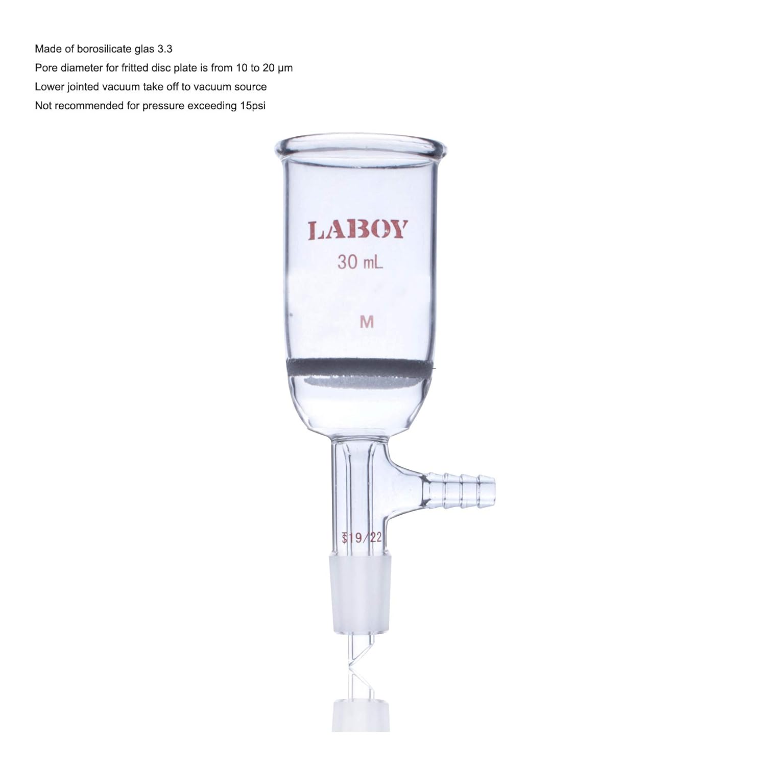 Laboy Borosilicate Glass 24/40 Buchner Funnel 600mL,Sand-core Filtering,with 90mm O.D. Medium Fritted Disc Lab Glassware