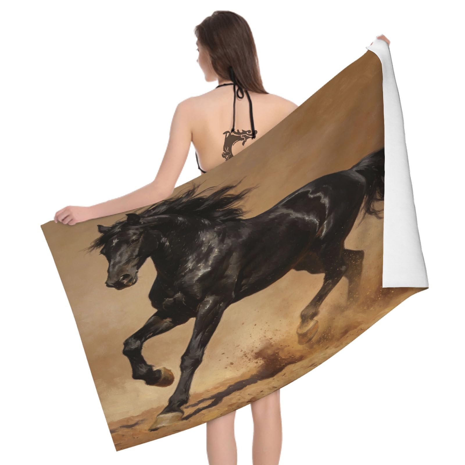 Leichong 3D Horse Beach Towel Microfiber Soft Quick Dry for Adults, Strength Bath Towel Lightweight Soft Absorbent for Travel Swimming Pool Sports, 75 x 150 cm