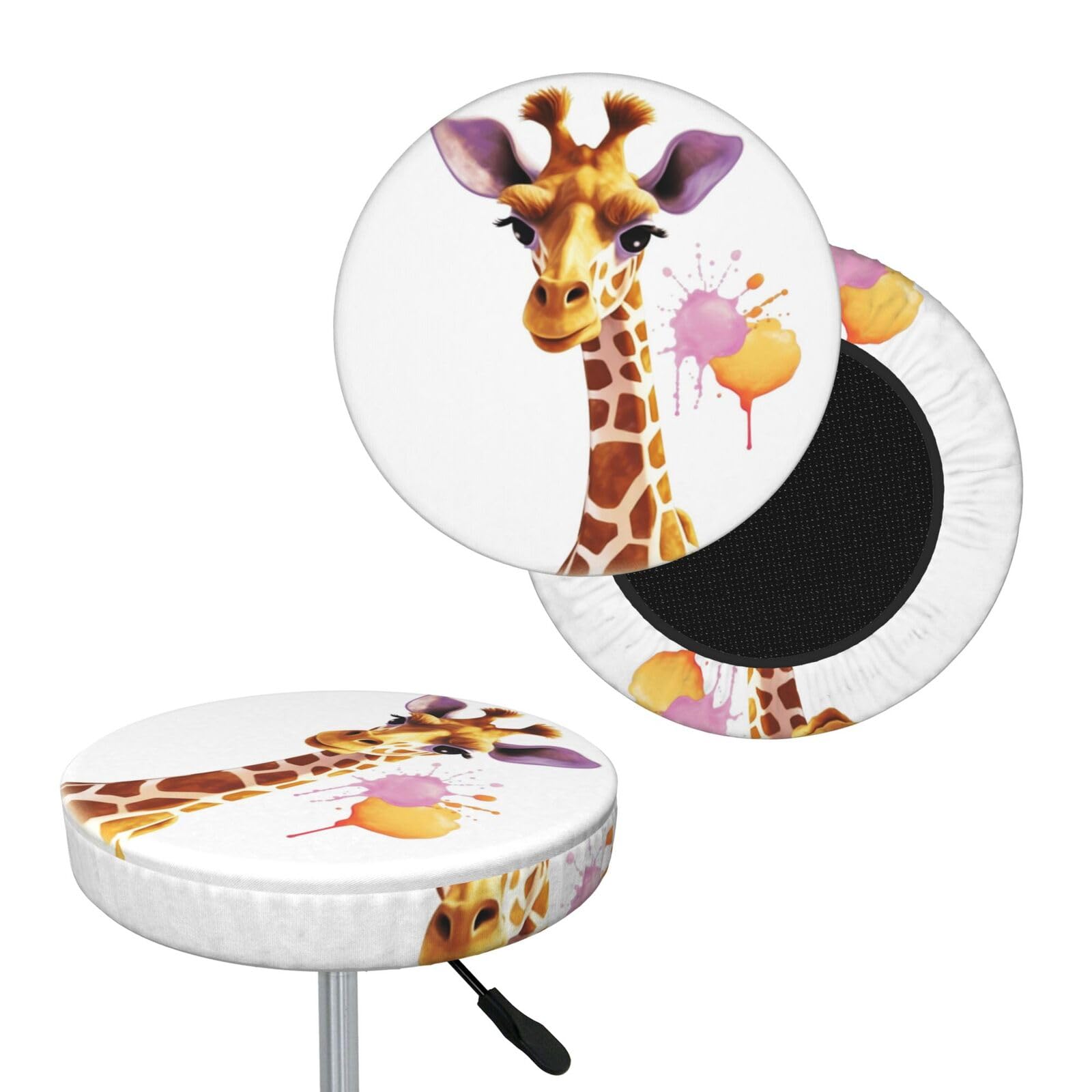 FodPand Giraffe Bar Stool Cover Round Elastic Stool Cushion Covers Washable Bar Stool Chair Slipcover Stretch Stool Seat Covers for 12-14 Inch Chair
