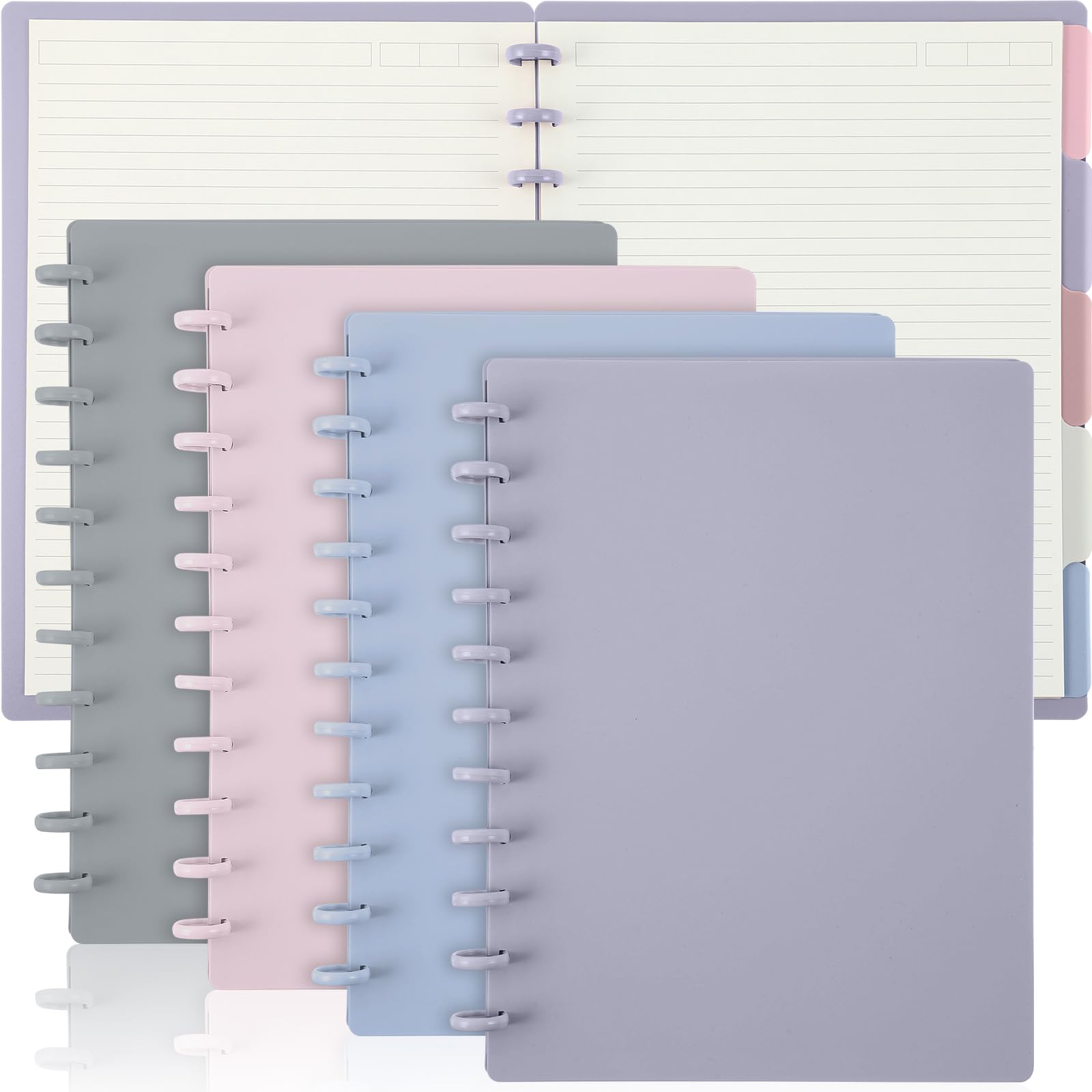 Glenmal 4 juegos de cuadernos encuadernados en disco, 8.5 x 11 pulgadas, tamaño carta, incluye discos, 5 separadores de notas, páginas extraíbles con rayas universitarias, diario rellenable para