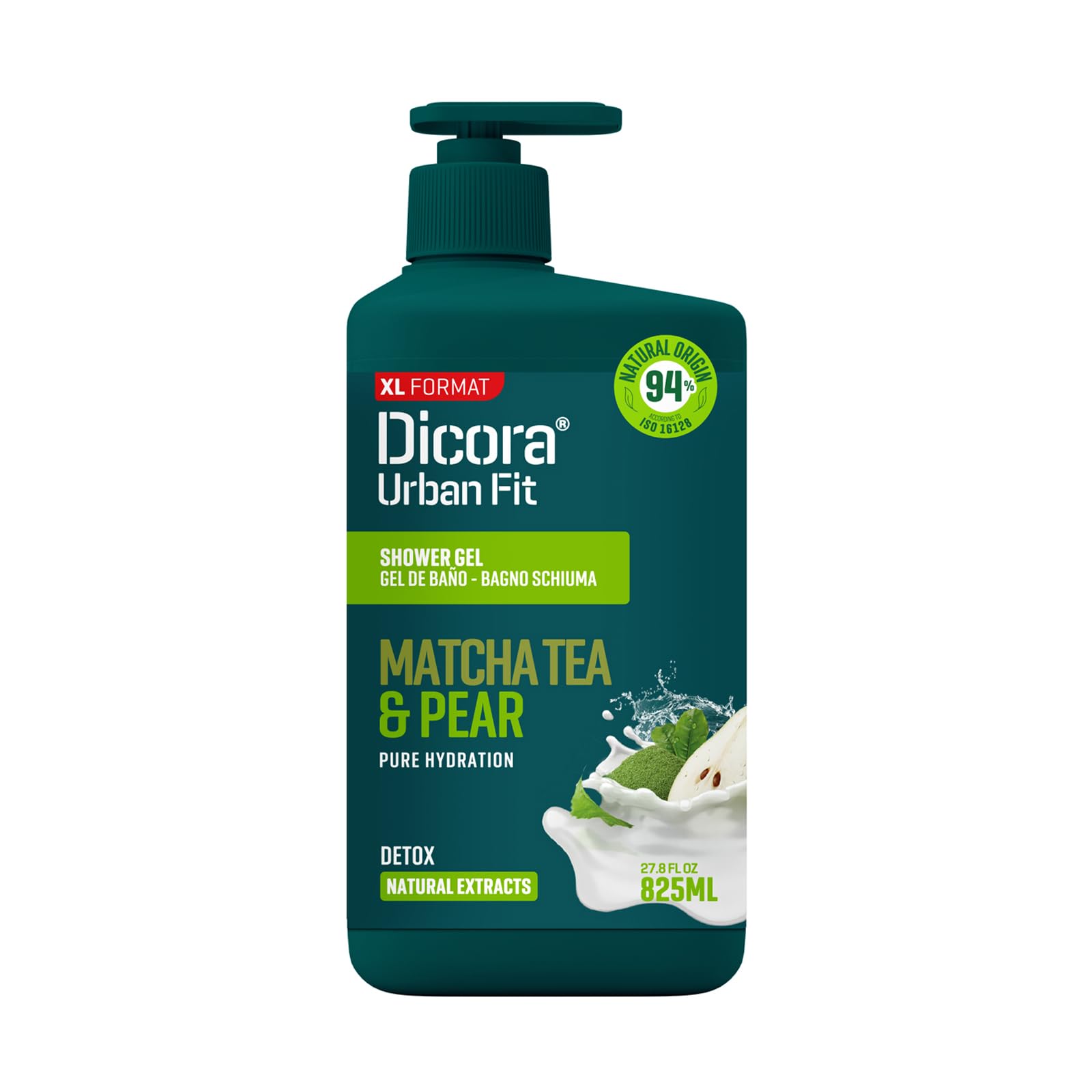 Dicora Urban Fit | Detox Matcha & Birne Duschgel | Sanftes und feuchtigkeitsspendendes Duschgel | Hautmineralien und Vitamine | Größe 825 ml