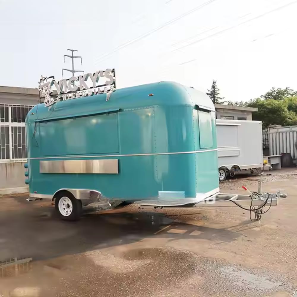 Remolque móvil de camión de alimentos con equipo completo - Diseño Airstream para la venta con café, perro caliente, helado, postre, carrito de bebidas y cocina de panadería para vendedores de 13 pies