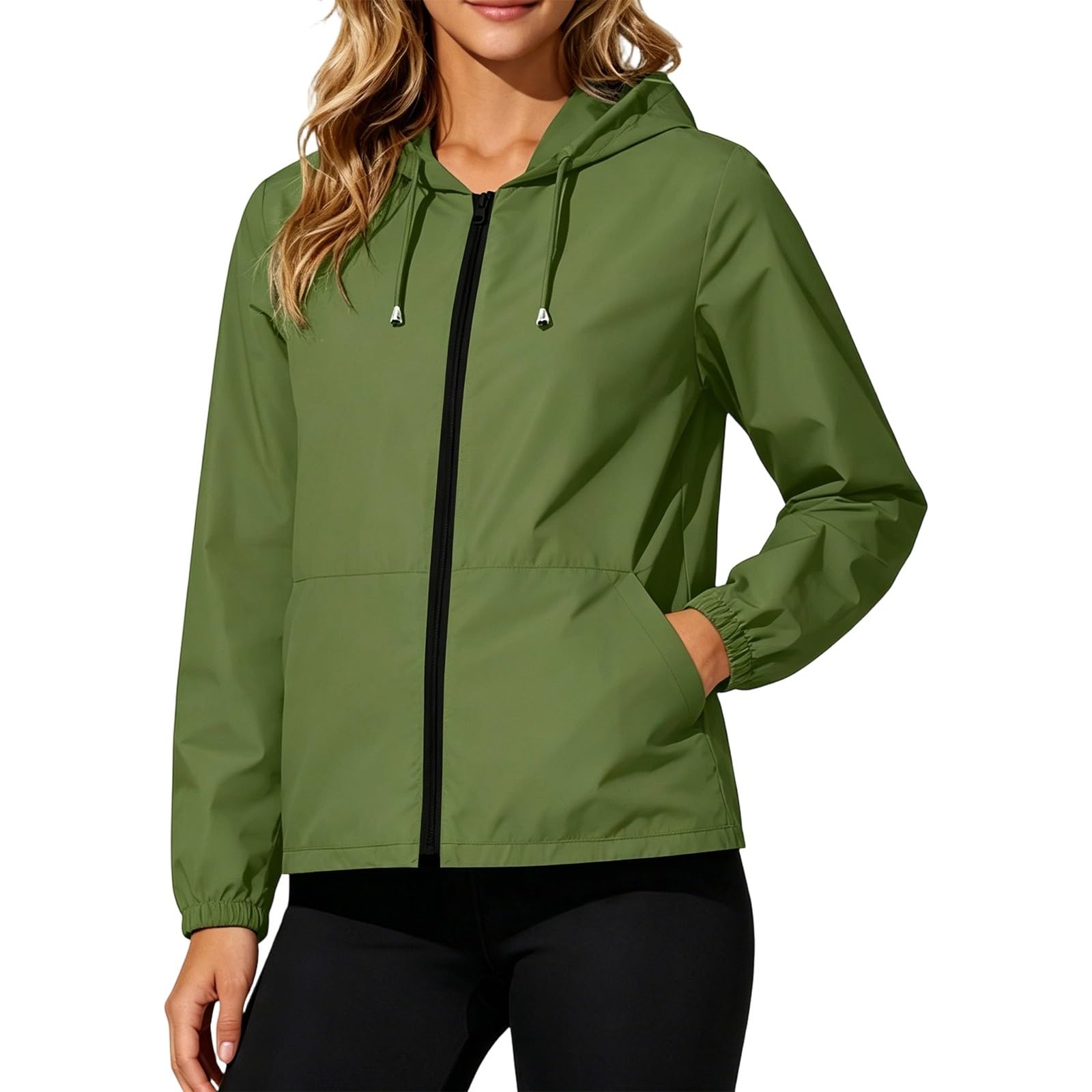 Famzuneu Regenjacke Damen Wasserdicht Atmungsaktiv Faltbar Regenmantel mit Kapuze Taschen Leicht Windbreaker Jacke Funktionsjacke Outdoor Übergangsjacke für Wandern Reisen Fahrrad