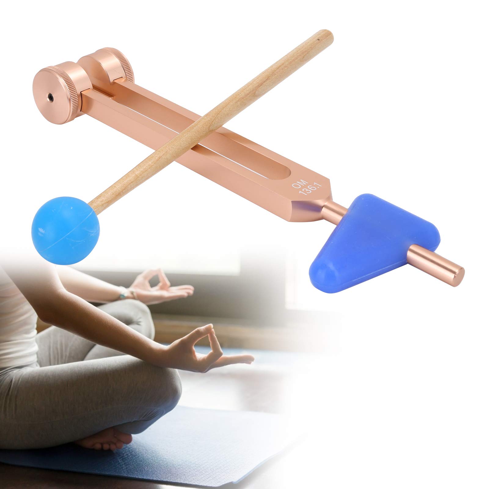 Agatige Juego De Diapasón, OM 136.1Hz Portátil Aleación De Aluminio Sonido Martillo Sanador Y Bolsa De Almacenaje Diapason Terapeutico Kit Completo De Diapasones para Meditación Yoga Y Más(Oro Rosa)
