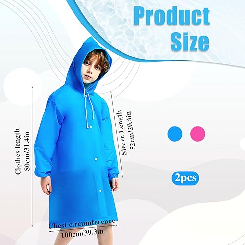 Miniatura 2 de Paquete de 2 ponchos de lluvia para niños reutilizables, ponchos de lluvia con capucha con cordón, ponchos para niños con capucha para viajes al