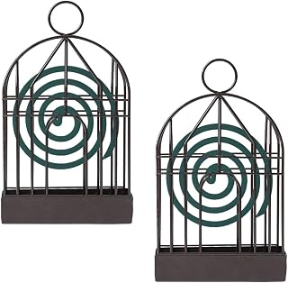 2 PCS Portable Metal Mosquito Coil Holder Incense Holder Retro Incense Coil Burner, Hanging Bird Cage Outdoor Home Garden Decor for Courtyard Bar Office Desktop (Black)
