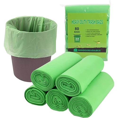 Small Trash Bags, Biodegradable 2.6 Gallon Extra Thick Garbage Bags, Recycling & Degradable Rubbish Wastebasket Liners Bags for Kitchen Bathroom Office Car Pet (2.6 Gallon (17.7 * 19.7"))