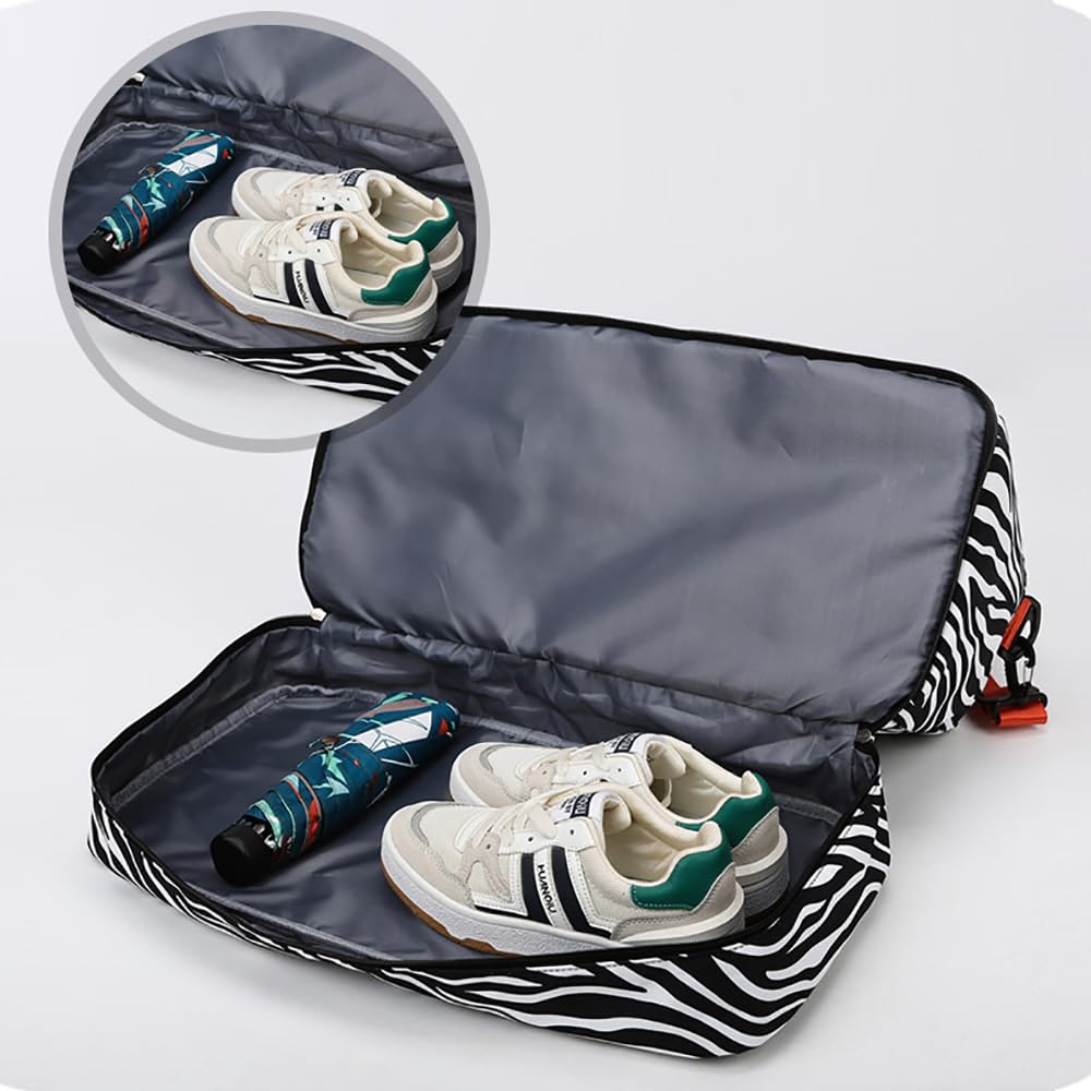 Sac de Sport Femme Grand, 42.43L, avec Compartiment Chaussures & Poche Humide, Sac de Voyage Léopard Bagage à Main Léger, Sacs de Sport Imperméable Femme pour Yoga/Weekend/Gym/Voyage, Noir
