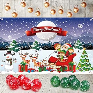 MUUGIY Large Merry Christmas Banner, Christmas background Xmas Party Decor Supplies Indoor & Outdoor with 10 PCS balloon