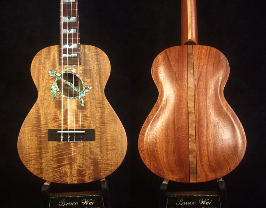 Bruce Wei 5 String Curly Mango Arch-Back Tenor Ukulele, Turtle Soundhole, MOP Inlay, Soft-bag UAG17-2020