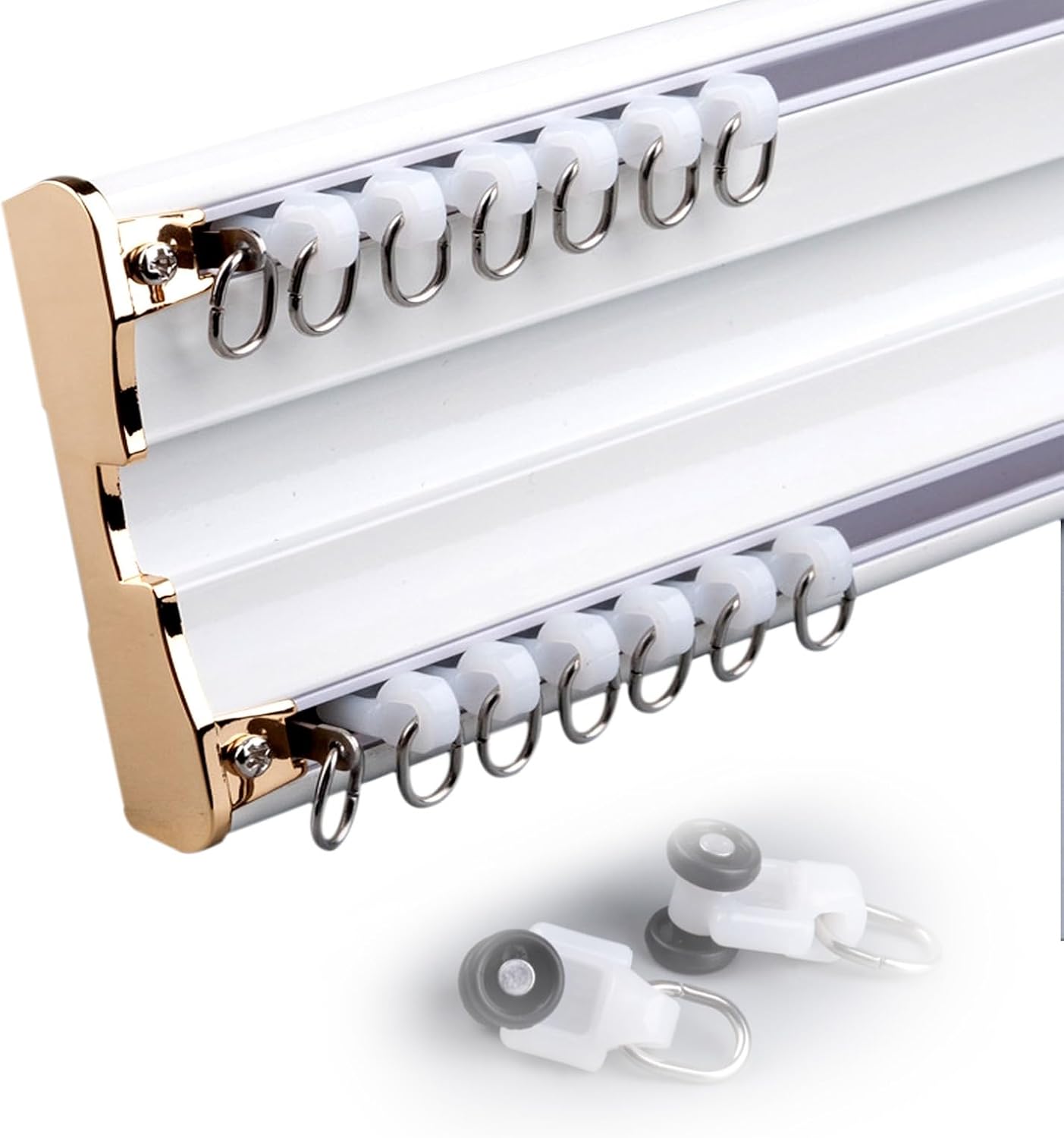 Double Row Curtain Track Silent Heavy Duty Drop Ceiling for Curtains-Room Divider,Bedroom Double Curtain Track Heavy Duty Conjoined Curtain Rail Ceiling Mount Aluminium Curtain Rod Set for O