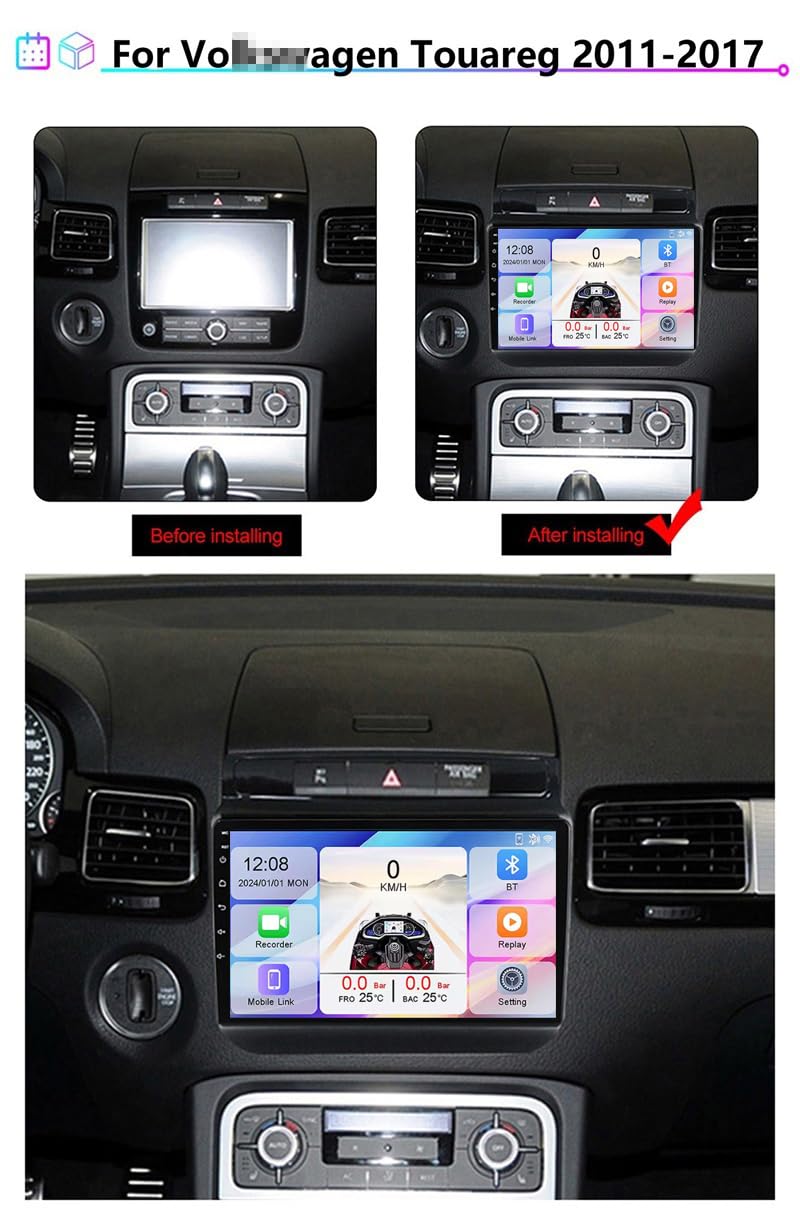 Radio samochodowe Android 15 2 DIN, 9-calowy ekran dotykowy, auto stereo do Touarega 2011-2017, odtwarzacz MP5 z Bluetooth CarPlay i Android Auto/FM AM RDS, sterowanie z kierownicy, 4-rdzeni