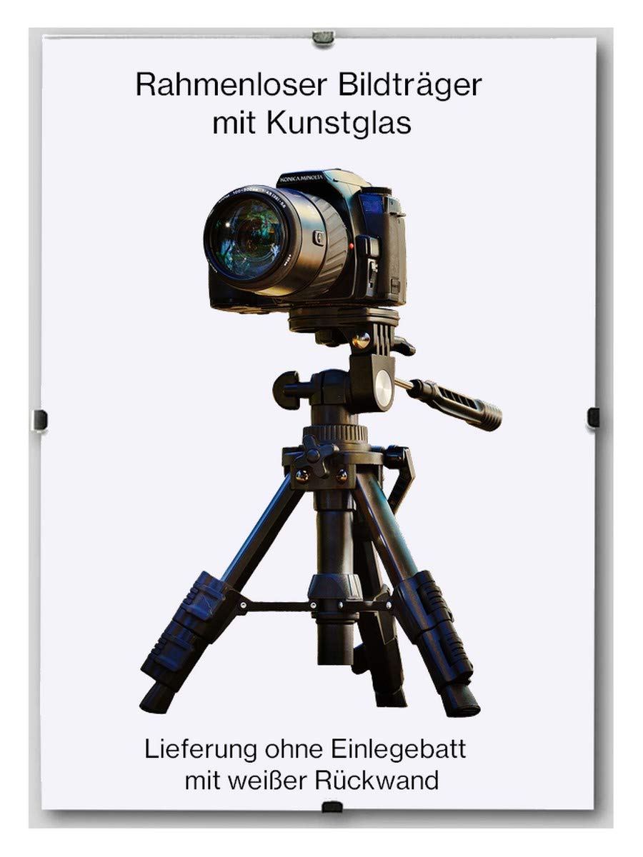 Rahmenloser Bildträger clipframe 50 x 80 cm mit weißer Rückwand und 1 mm Antireflex Kunstglas
