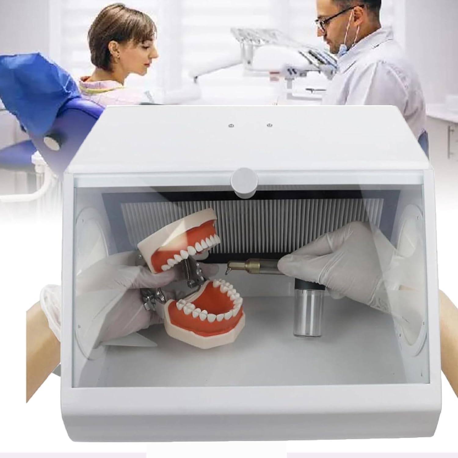 SENJINGHUA Modular Blast Cabinet, Dental Lab Sandblaster, Large Space, Air Extraction/Filter Device/LED Light Source, Dust Will Not Escape, Reduce Dust Damage to Doctors, Clear View.