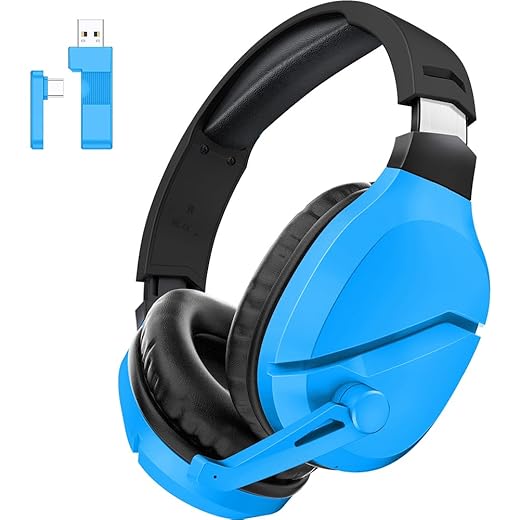 Wireless Gaming Headset with Noise Canceling Microphone for PS5, PC, PS4, 2.4G/Bluetooth Gaming Headphones with USB and Type-c Connector, Wired Mode for Controller - Blue