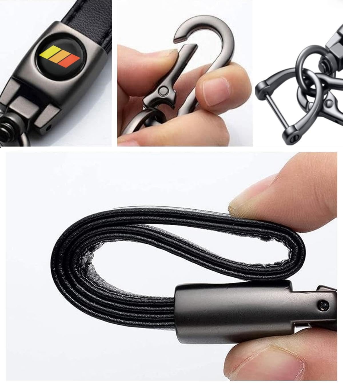 Tri-Color off road Leather Metal Car Key Chain Keyring Accessories, Keychain Keyring Family Present Car Accessories - Image 5