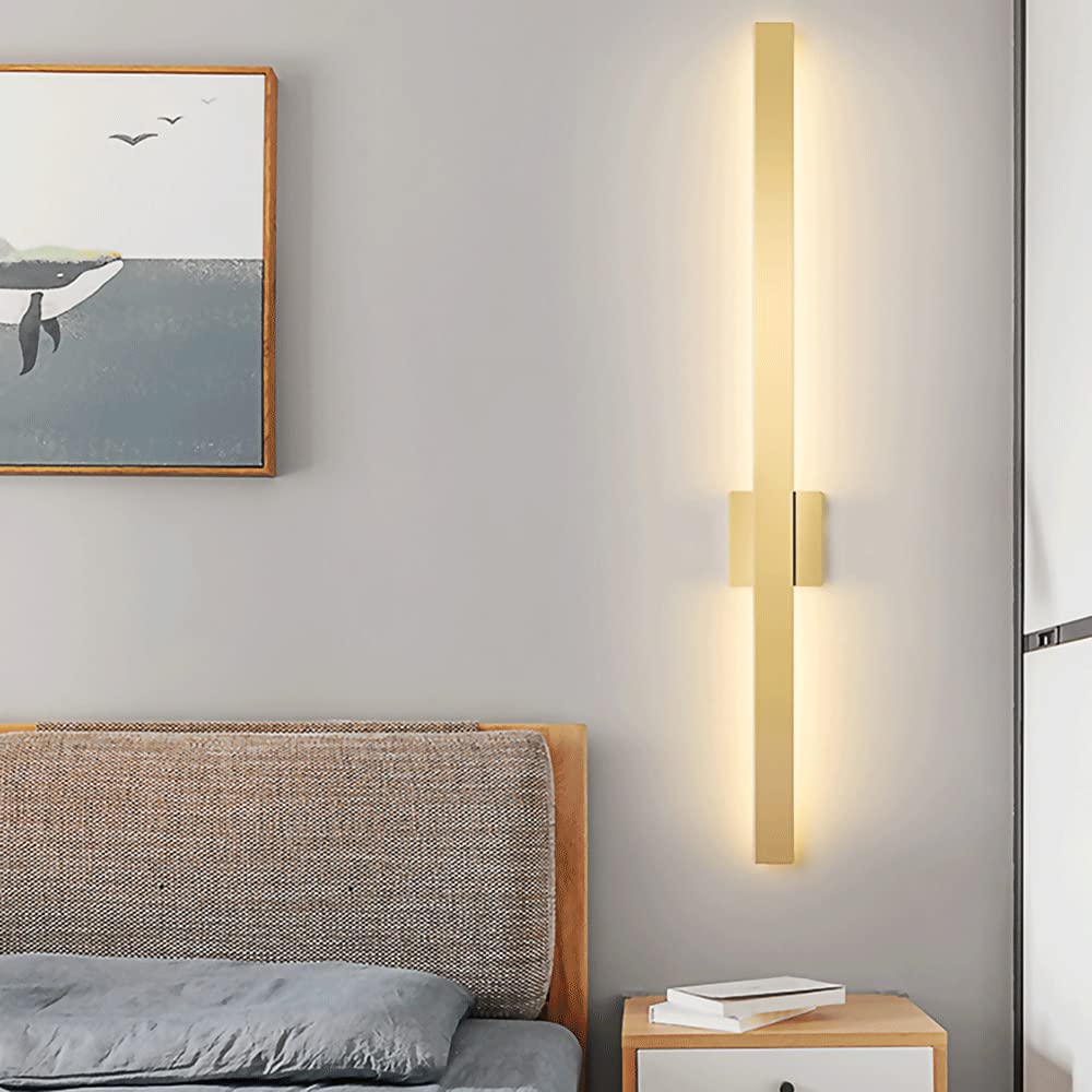Długa i kreatywna lampa ścienna z akrylowym kloszem, nastrojowym oświetleniem, nowoczesna lampa aluminiowa i metalowa LED 6000K, minimalistyczne złote oprawy nastrojowe