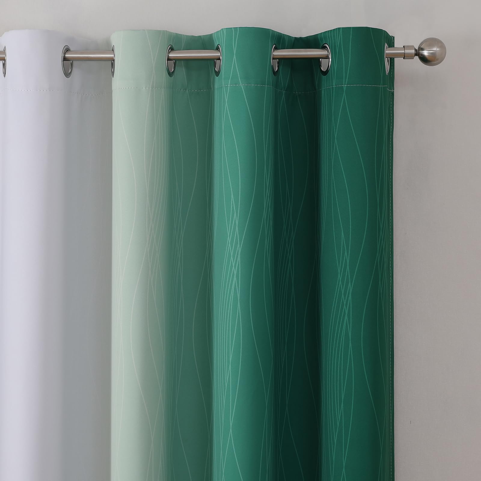 VEHEDE Blackout Wave Curtains for Living Room Noise Reducing Eyelet Gradient Drapes for Bedroom Ombre Energy Saving Short Curtains for Kitchen W52 x L54 Inch - Image 2