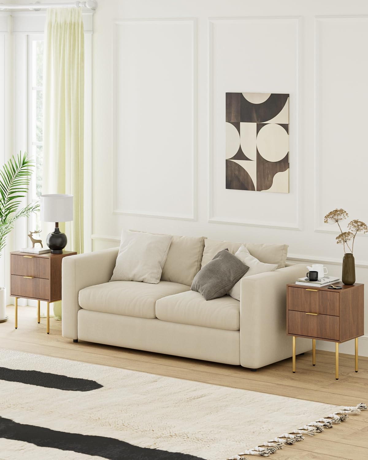 HEYZOEY Nachttisch, Nachtschrank mit 2 Schubladen, Modern Nachtkästchen, Boho Nachtkommode für Schlafzimmer, Wohnzimmer,Nussbaum