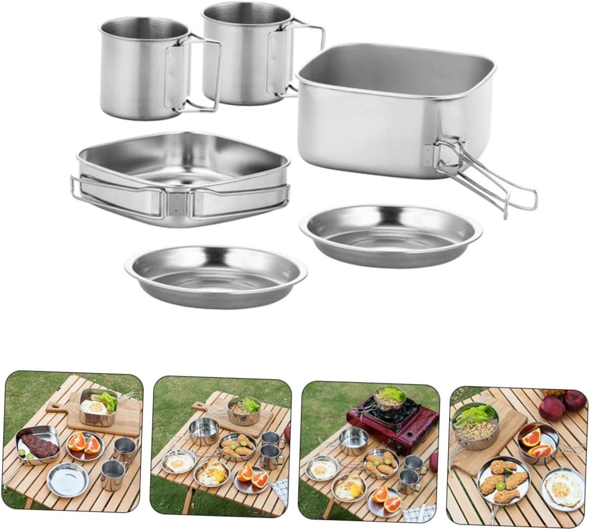 Portable Stainless Steel Camping Cookware Set Convenient Outdoor Cooking Pot for Hiking Backpacking and Camping Activities Collapsible Mess Kit
