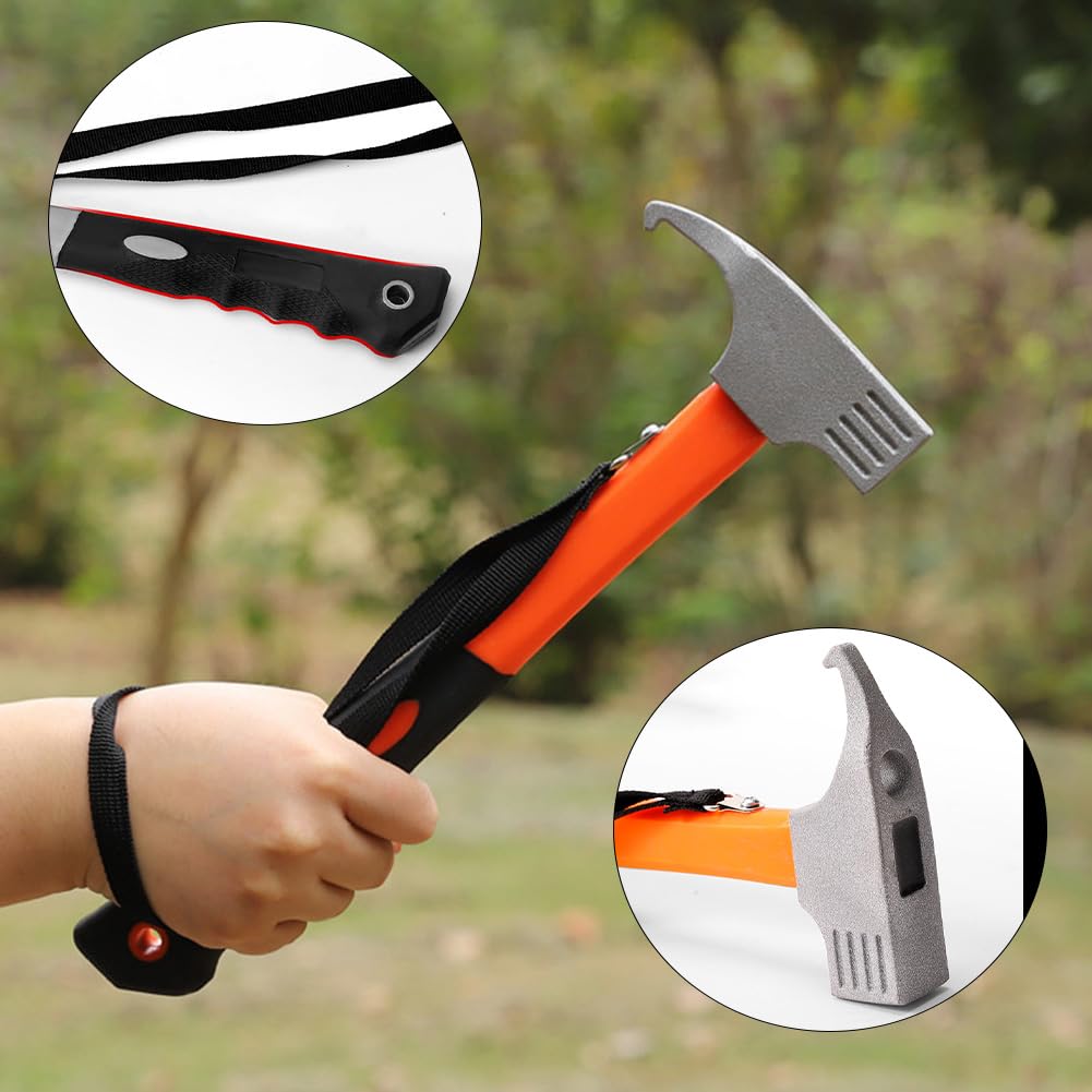 Marteau de Camping en Aluminium - Maillet Antidérapant Avec Crochet, Dragonne et Extracteur de Piquet - Pour Tente et Plein Air