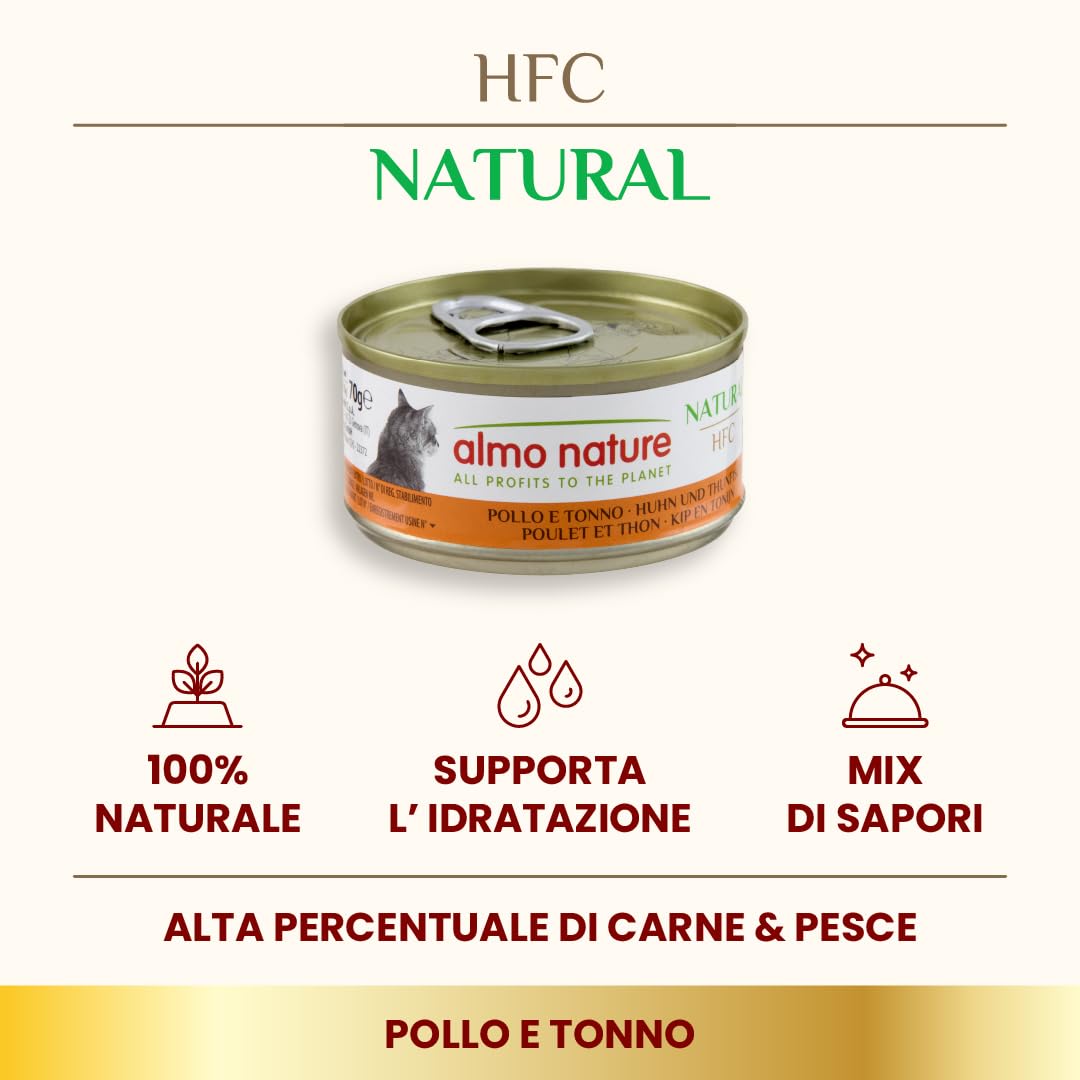 Almo Nature Natural per Gatti, Pollo e Tonno, 24x70g