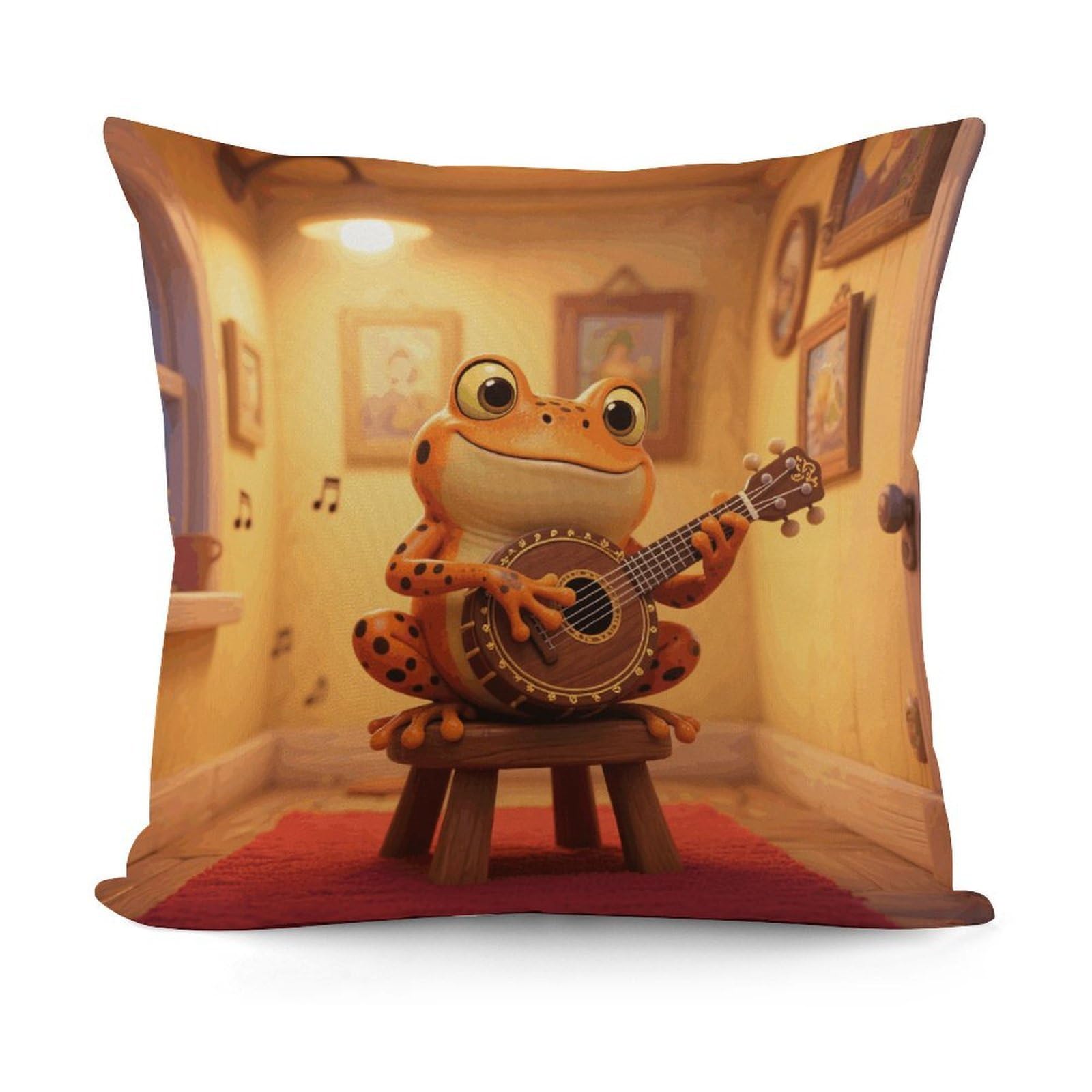 VstaDank Frog Playing Banjo Throw Pillow Covers Fade-Resistant Removable Pillowcase Square Cushion Case Cozy Pillow Case Breathable Pillow Protector Soft Pillow Shams 18"x18"