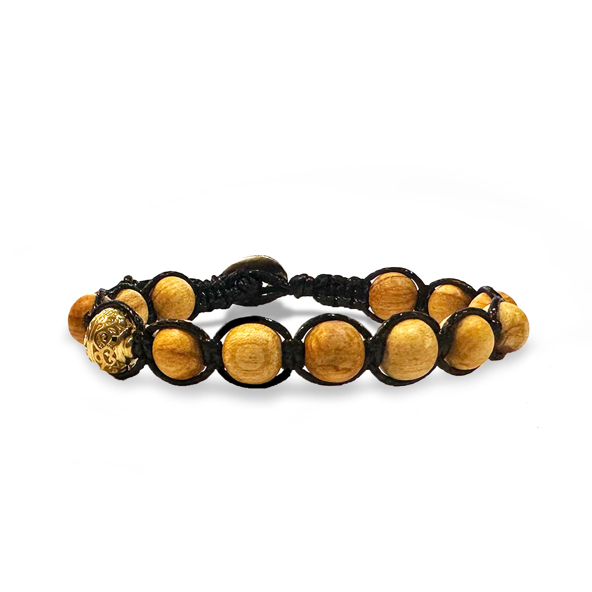 Samsara Bracciale Tibetano Buddista - shamballa con perle in Palo Santo 8mm - Filo in cotone cerato marrone