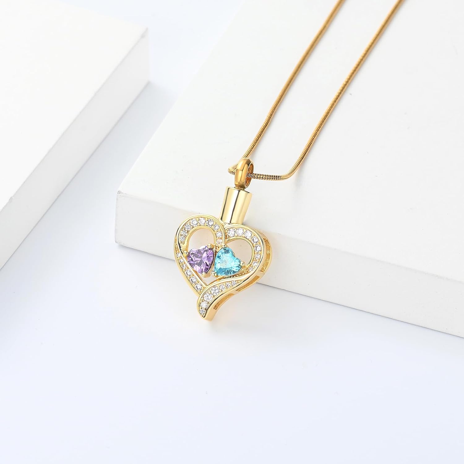 14K Gold Heart Urn Pendant Necklace for Ashes 10K 14K 18K Gold Birthstone Cremation Jewelry for Ashes Heart Cremation Necklace Memorial Jewelry for Her