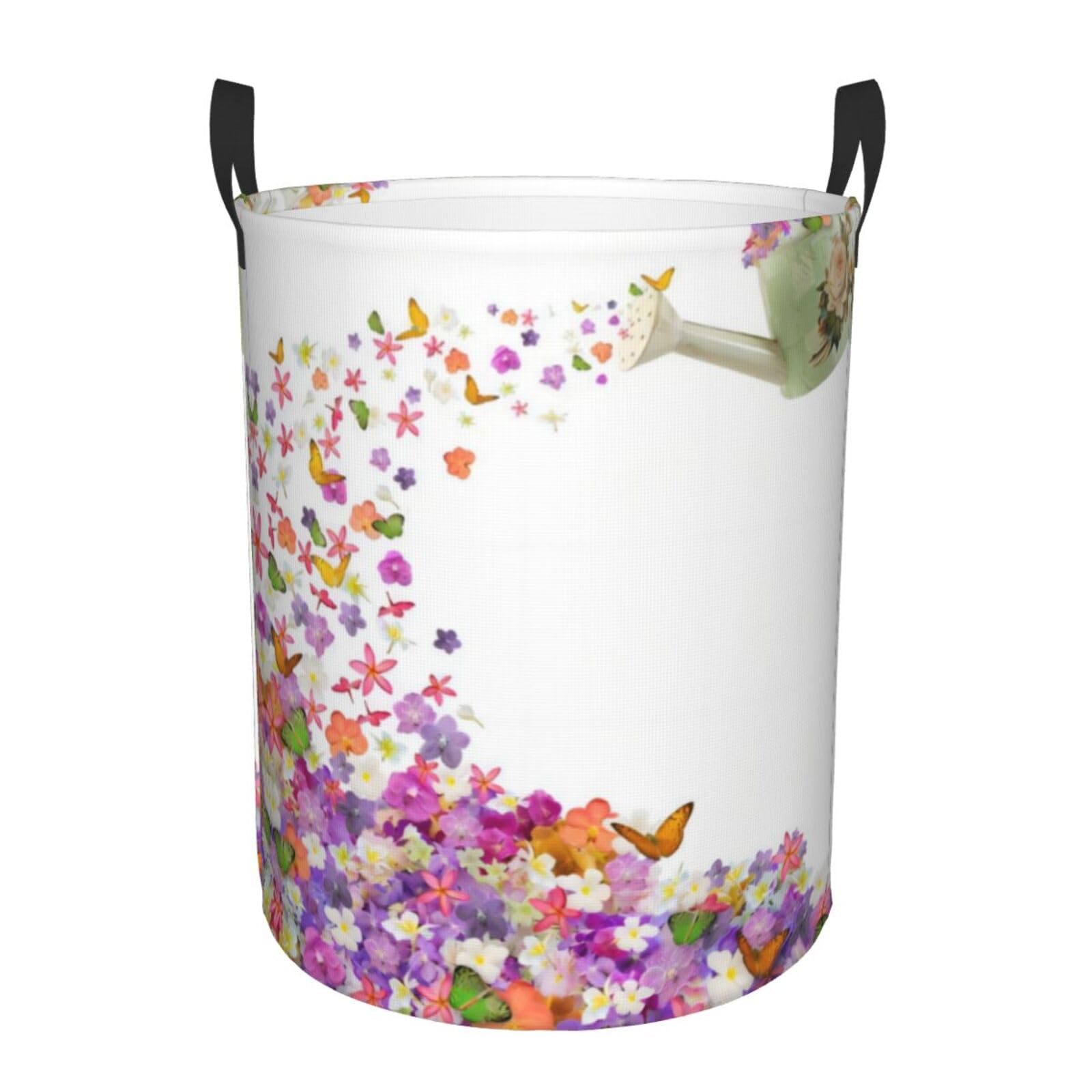 S Circular Hamper Butterflies Flowers Print Storage Basket for Home