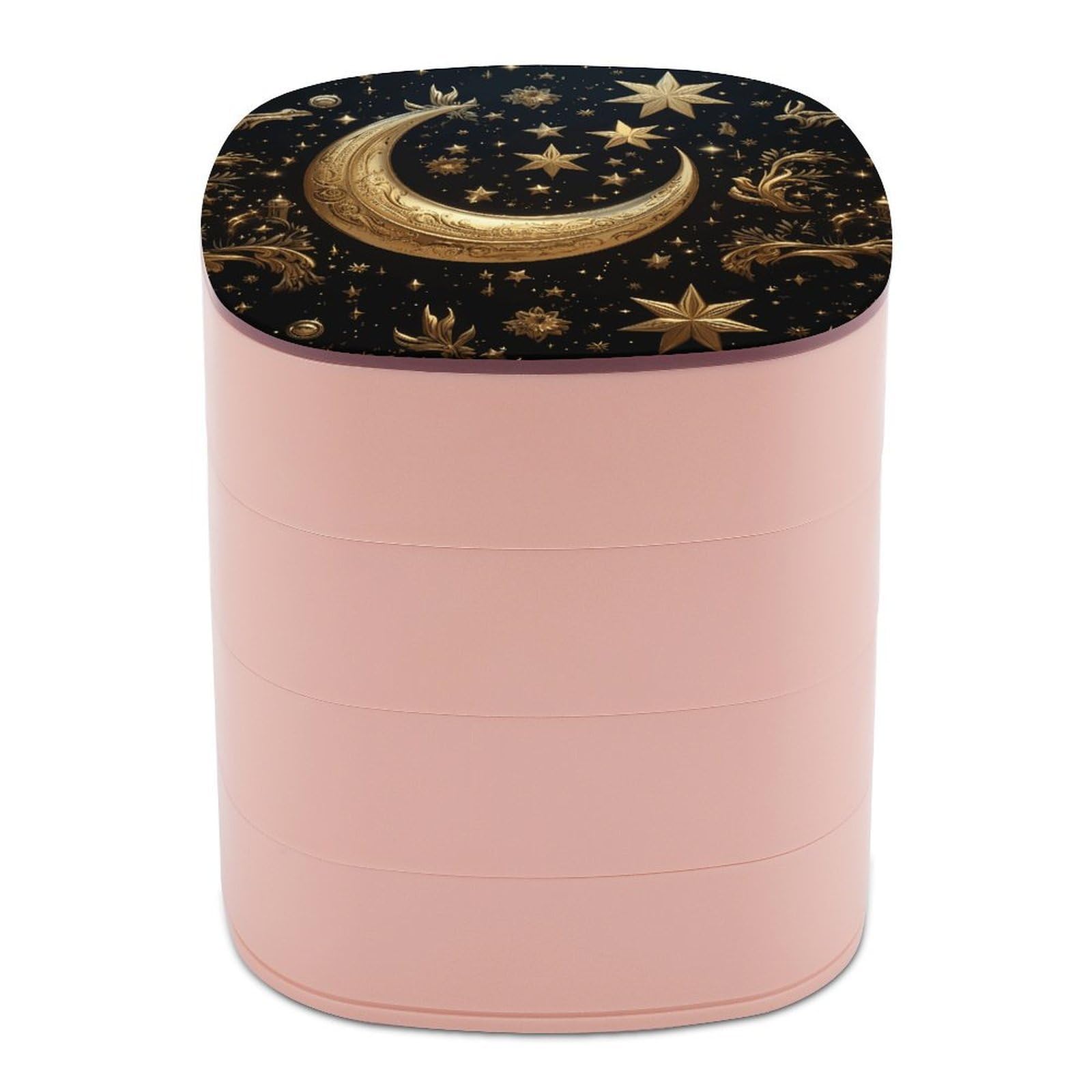VstaDank Golden Stars And Moon Jewelry Box with Mirror Travel Small Jewelry Case for Women 4-Layer Rotatable Jewelry Organizer Storage Box Portable Jewelry Storage Case for Rings Earrings