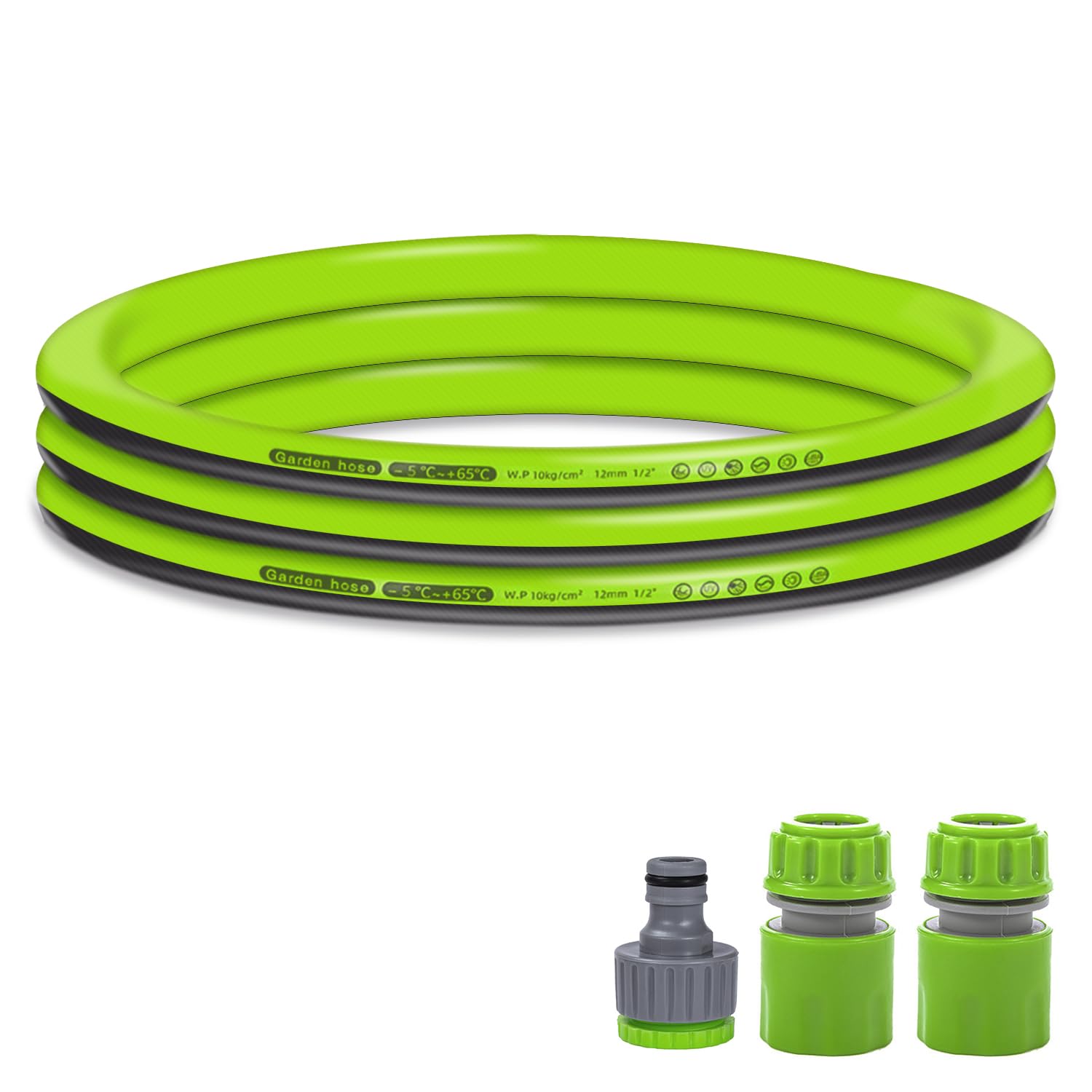 Garden Hose Pipe Parts Connectors Set, Heavy Duty Hose Pipe, Reinforced Frosted Kink Resistant Outdoor Hose for Connect Reel Cart and Garden Hose Pipe Spray Gun Garden Irrigation (Green 2m)