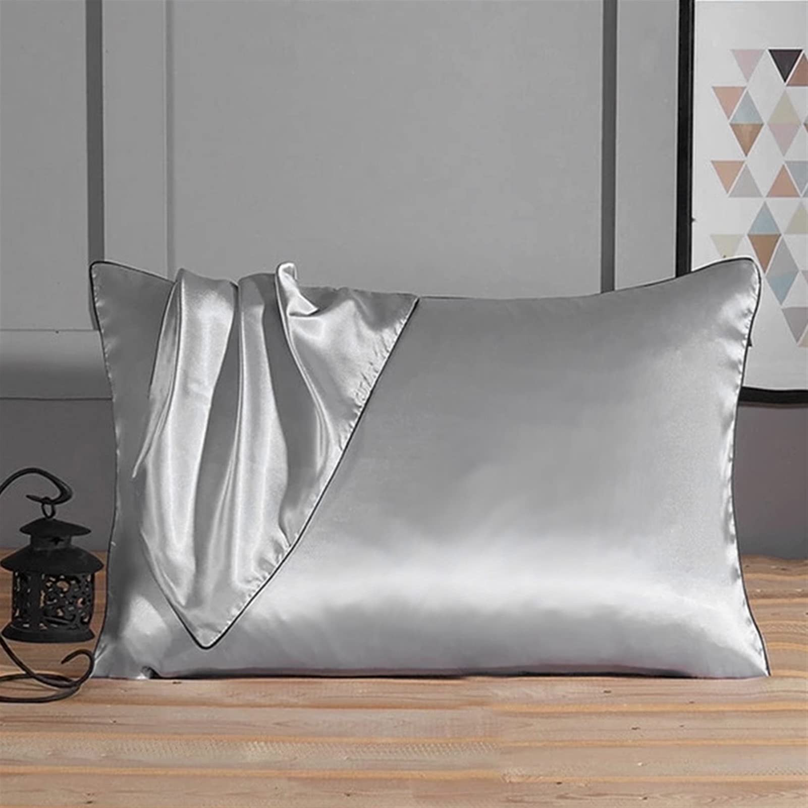 Fundas de Almohada de satén con Cremallera， Funda de Almohada Envelope Pure Multicolor 48x74cm Funda de Almohada(Light Grey)