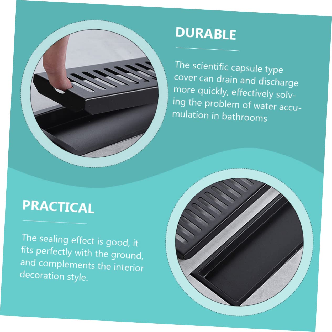 Desagüe y Rectangular Negro de Acero Inoxidable de Suelo Drenaje Rápido Fácil Limpieza para Ducha y Piscina