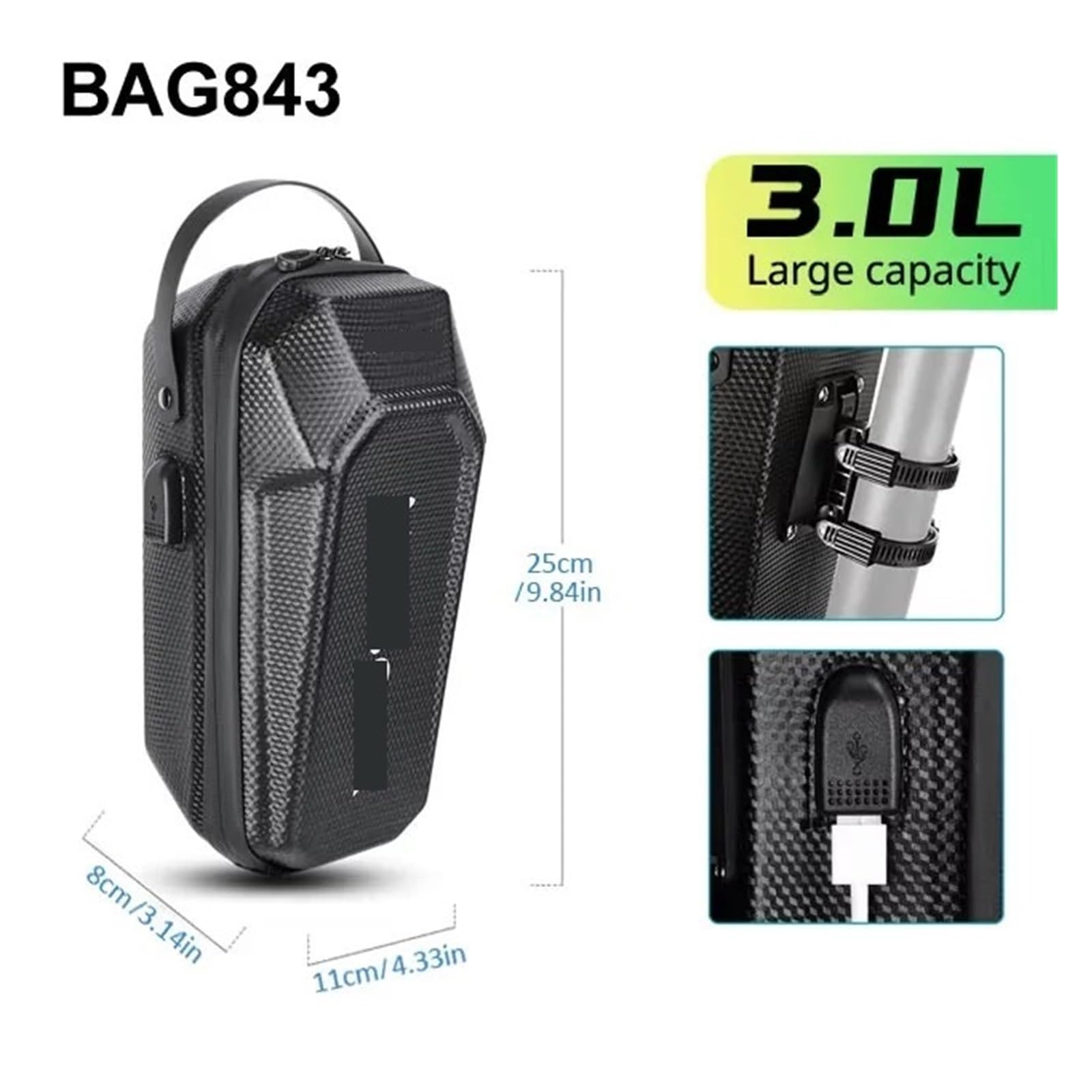 3L/5L Elektro-Scooter-Fronttasche mit USB-Anschluss, wasserdichte Schnellverschluss-Eva-Elektroroller-Tasche, Universal-Roller(3L Bag 1pcs)
