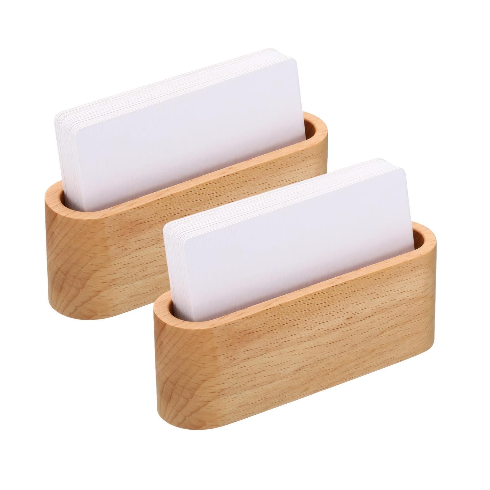 QUUPY 2PCS 11x4CM Wooden Business Card Holder Wooden Business Name Cards Storage Box for Office Desk Exhibitions Accessories