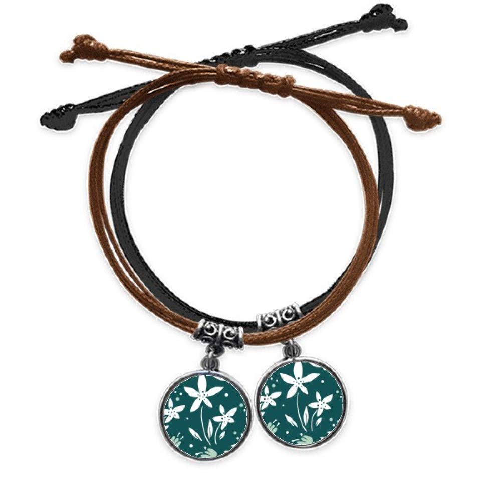 Bracelet Peinture Vert Fleur Blanche en Cuir Double par DIYthinker