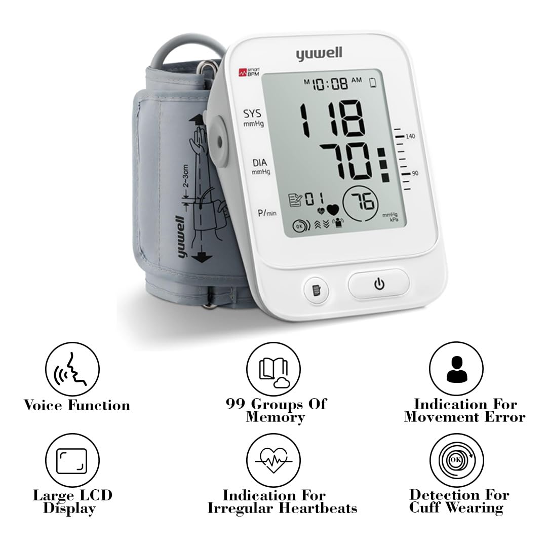 yuwell Digital Arm Blood Pressure Monitor, Advanced Features, Accurate Monitoring, Systolic, Diastolic, Heart Rate, Pulse Rate, White 4