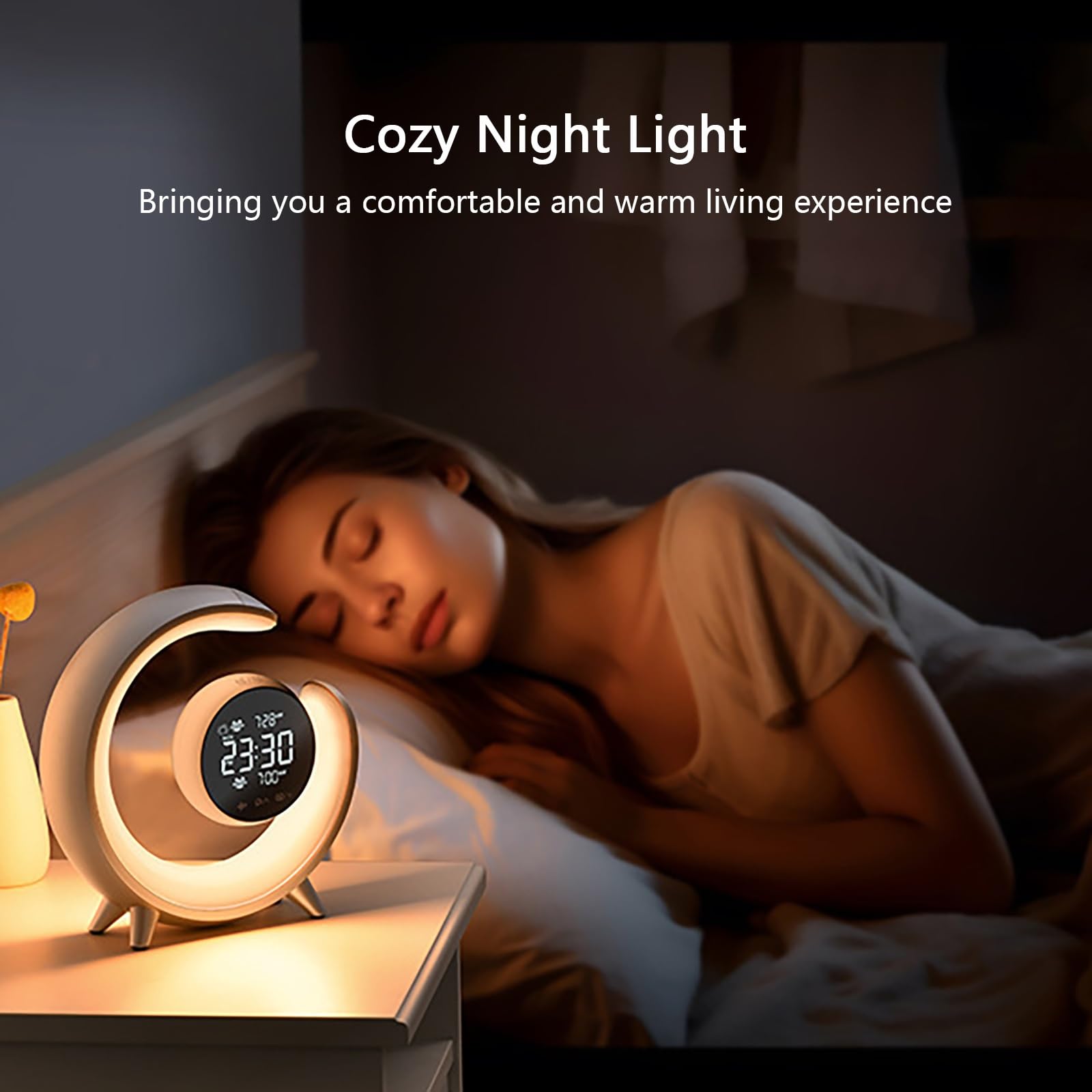 Sunrise Alarm Clock Wake Up Light, Zwei Weckfunktionen mit Sonnenaufgangssimulation, Naturgeräuschen, Farbwechselndem Nachtlicht und Display für Sanftes Aufwachen