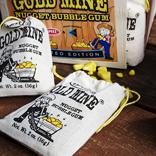 Old Fashioned Bubble Gum Candy: Fruit Flavor Chewing Gum in Individual Drawstring Bags by Espeez - Candy Buffet Vintage Bulk Candy Packs for Parties and Special Events - Gold Mine Nugget Gum - 24 Bags